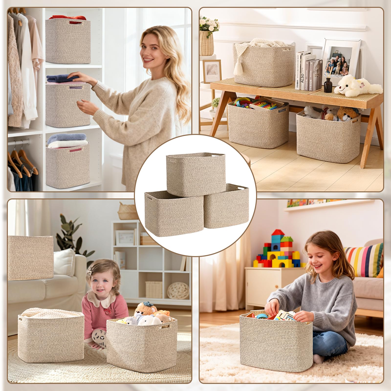 Degeyoyo cube storage bin 3-pack keeps pantry snacks neatly stored.