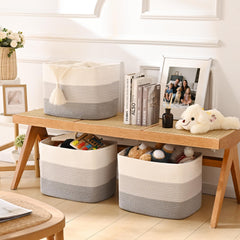 Degeyoyo cube storage bin enhances living room decor while organizing items