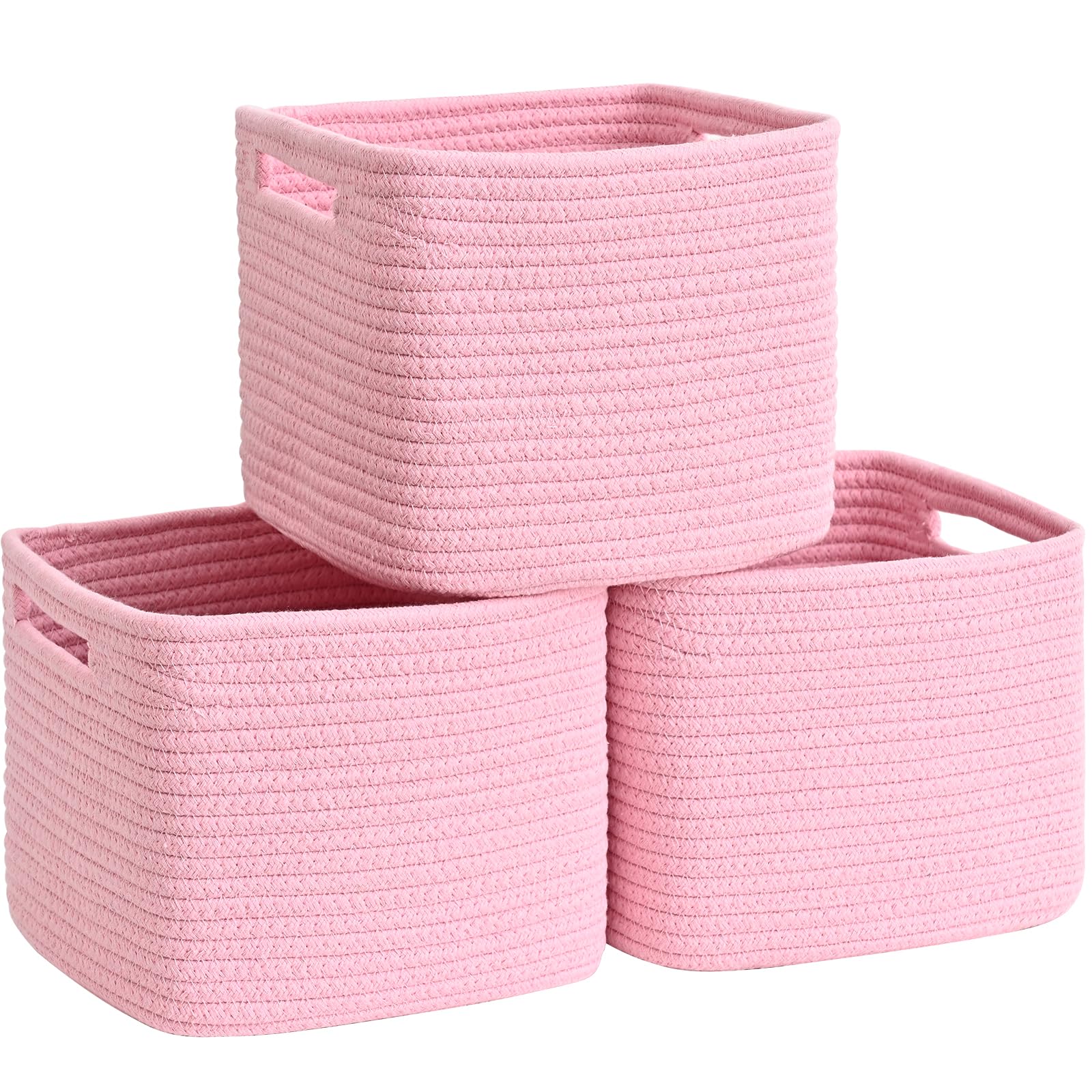 Degeyoyo pink cube storage bin for toy organization on a nursery shelf.