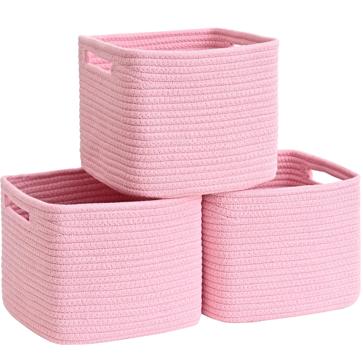 Degeyoyo pink cube storage bin for toy organization on a nursery shelf.