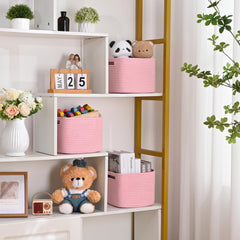 Degeyoyo pink cube storage bin doubling as a baby shower gift basket.