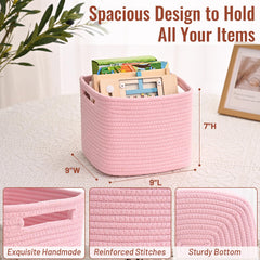 Degeyoyo pink cube storage bin with reinforced handles for easy lifting.