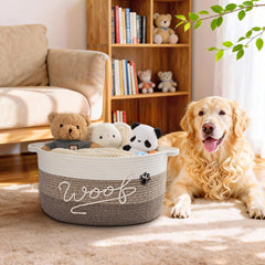Degeyoyo dog toy bin with paw print embroidery for durable organization.
