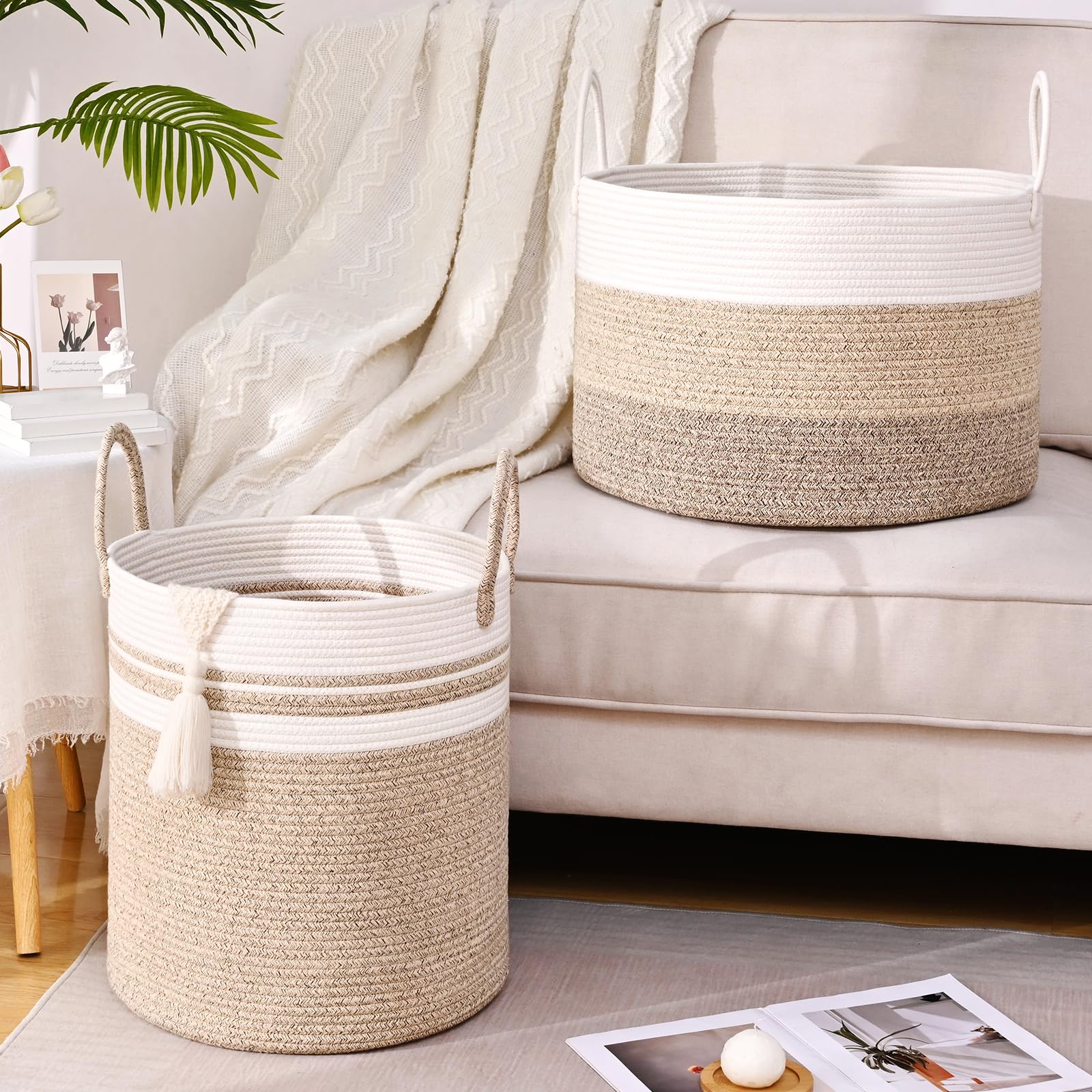 Degeyoyo cotton rope basket with reinforced double-stitched handles