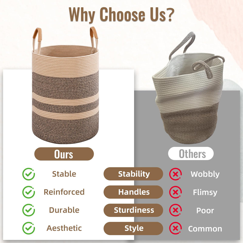 Degeyoyo leather-handled basket designed for easy room-to-room movement.