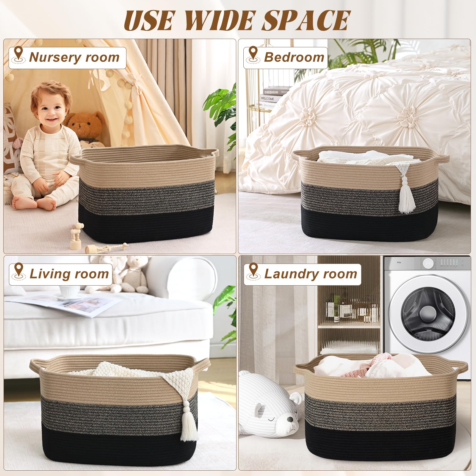 Degeyoyo living room organization basket blends with decor while keeping blankets within reach.