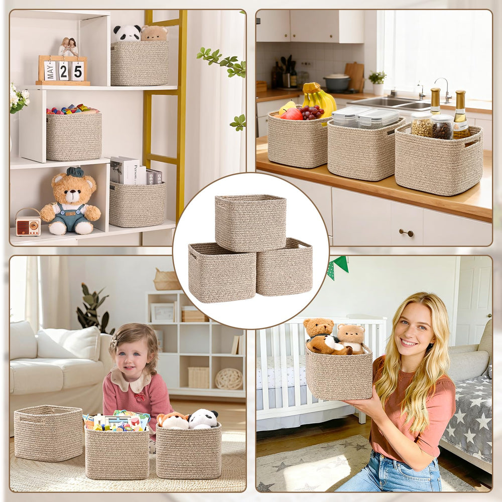 Degeyoyo cube bins with neutral design complement any decor.