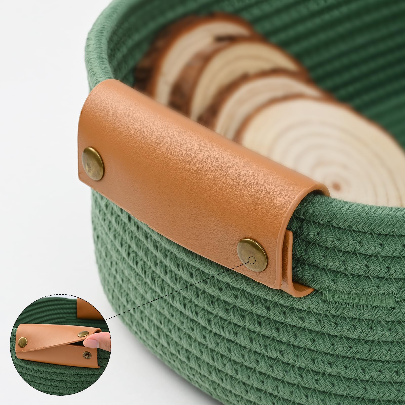 Degeyoyo rope baskets with leather handles offer durable, stylish storage.