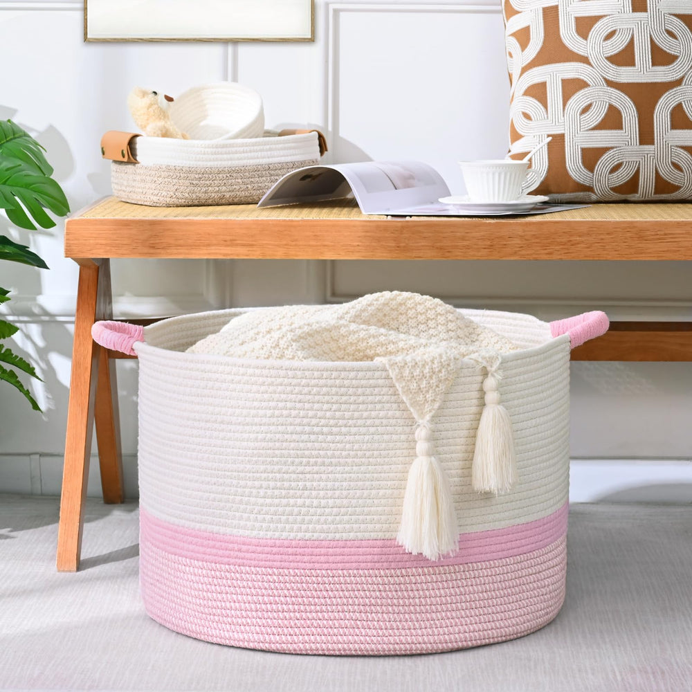 Degeyoyo round decorative basket enhances home decor while keeping essentials organized.