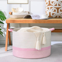 Degeyoyo round decorative basket enhances home decor while keeping essentials organized.