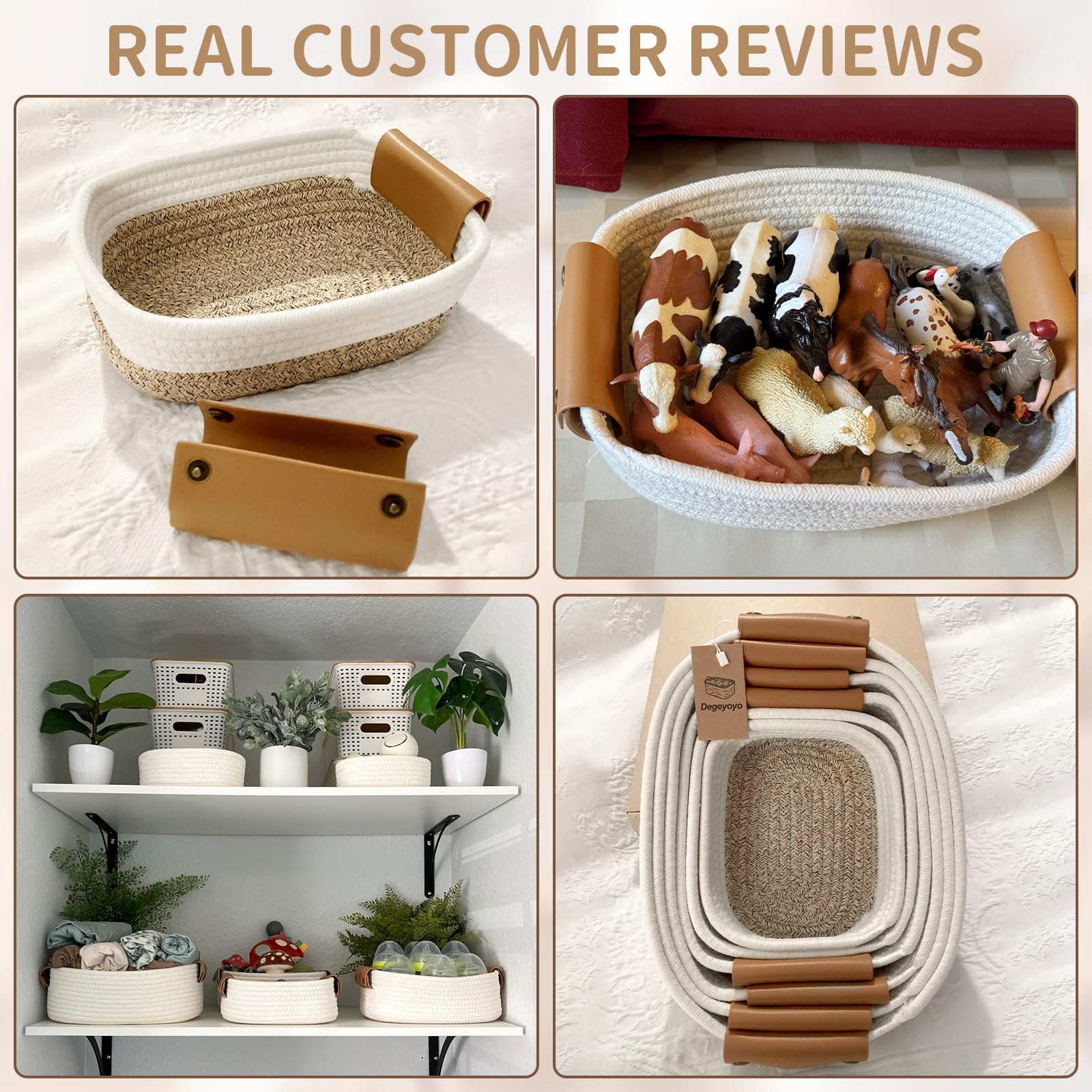 Degeyoyo shelf baskets resist moisture and stay neat for daily bathroom use.