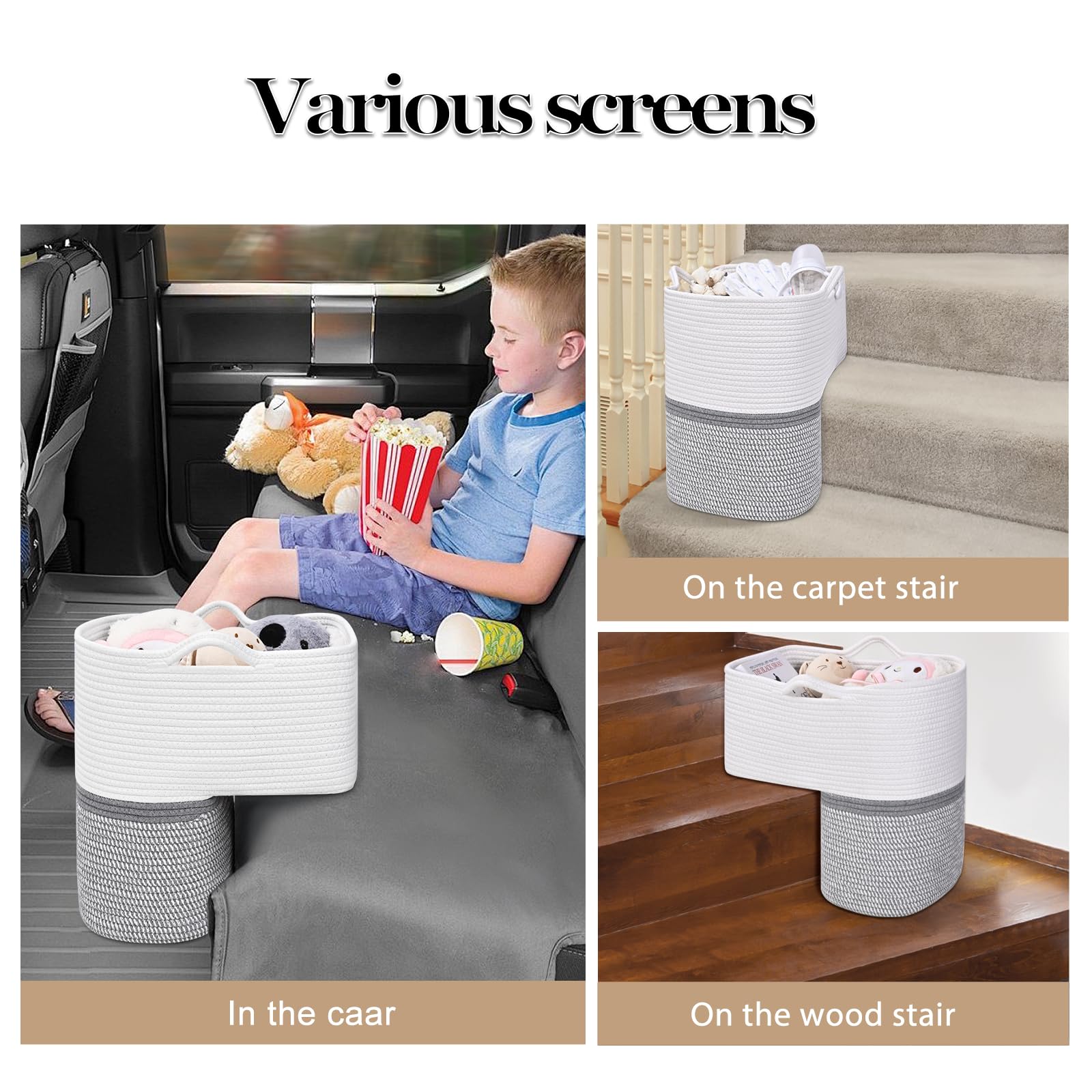 Sturdy Degeyoyo stair basket with strong handles for carrying items