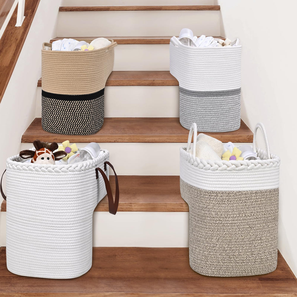 Degeyoyo wooden-stairs basket keeps towels neatly on landings