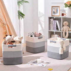 Degeyoyo storage bins on shelf optimize space and declutter.