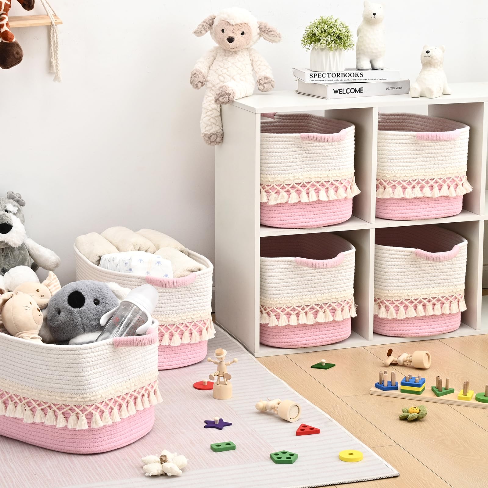 Degeyoyo two-pack cotton rope bins soft, durable, great for nursery clutter.