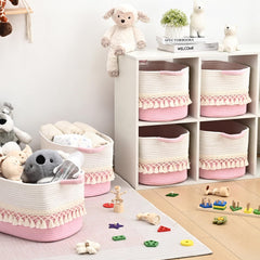 Degeyoyo two-pack cotton rope bins soft, durable, great for nursery clutter.