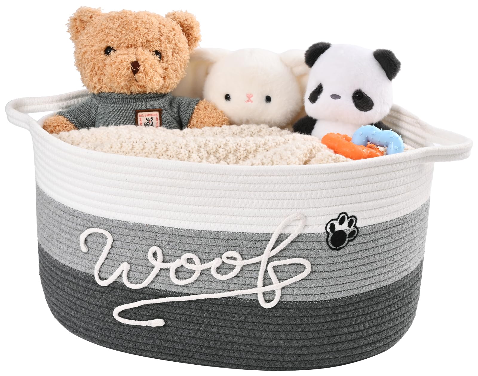 Degeyoyo Woof dog toy basket with handles organizes toys and blankets