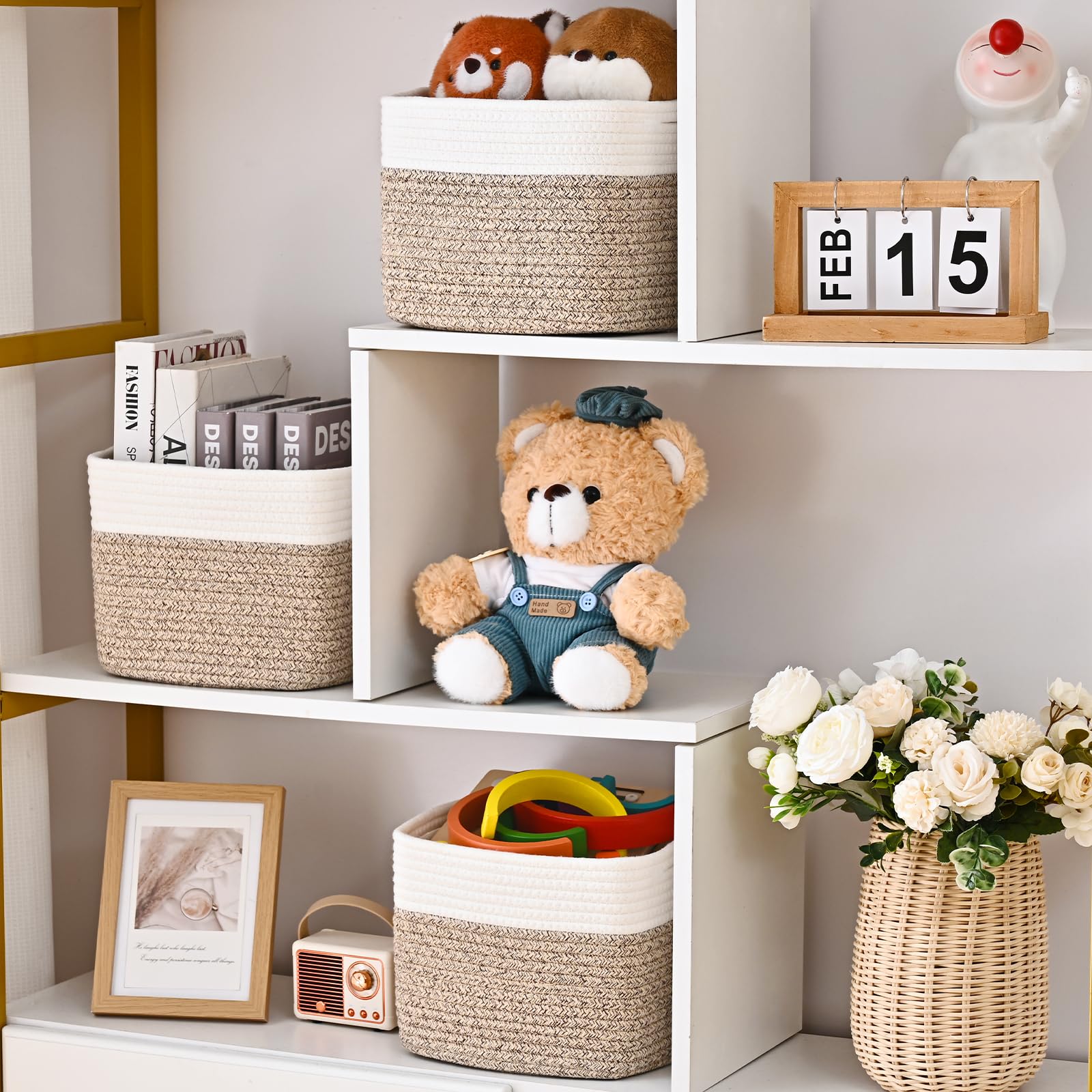 Degeyoyo woven basket enhances living room storage with subtle style.