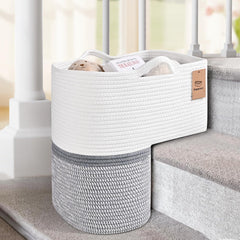 Degeyoyo woven stair basket on stairs with ample capacity for toys and books