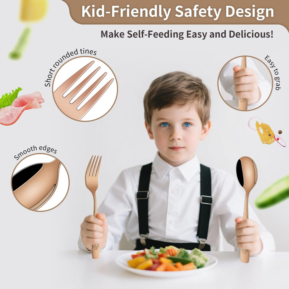 Dehov rose gold toddler utensils set 12 for family mealtimes.
