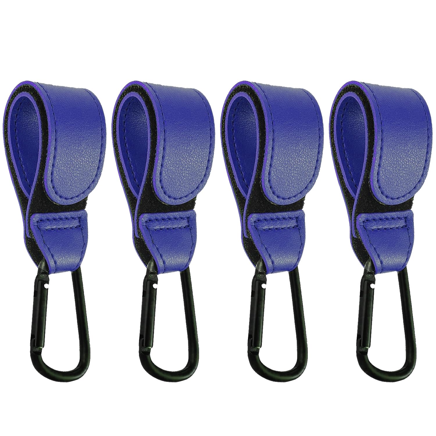 DEIHAALEN leather stroller hook blue set securely holds bags on a stroller handle