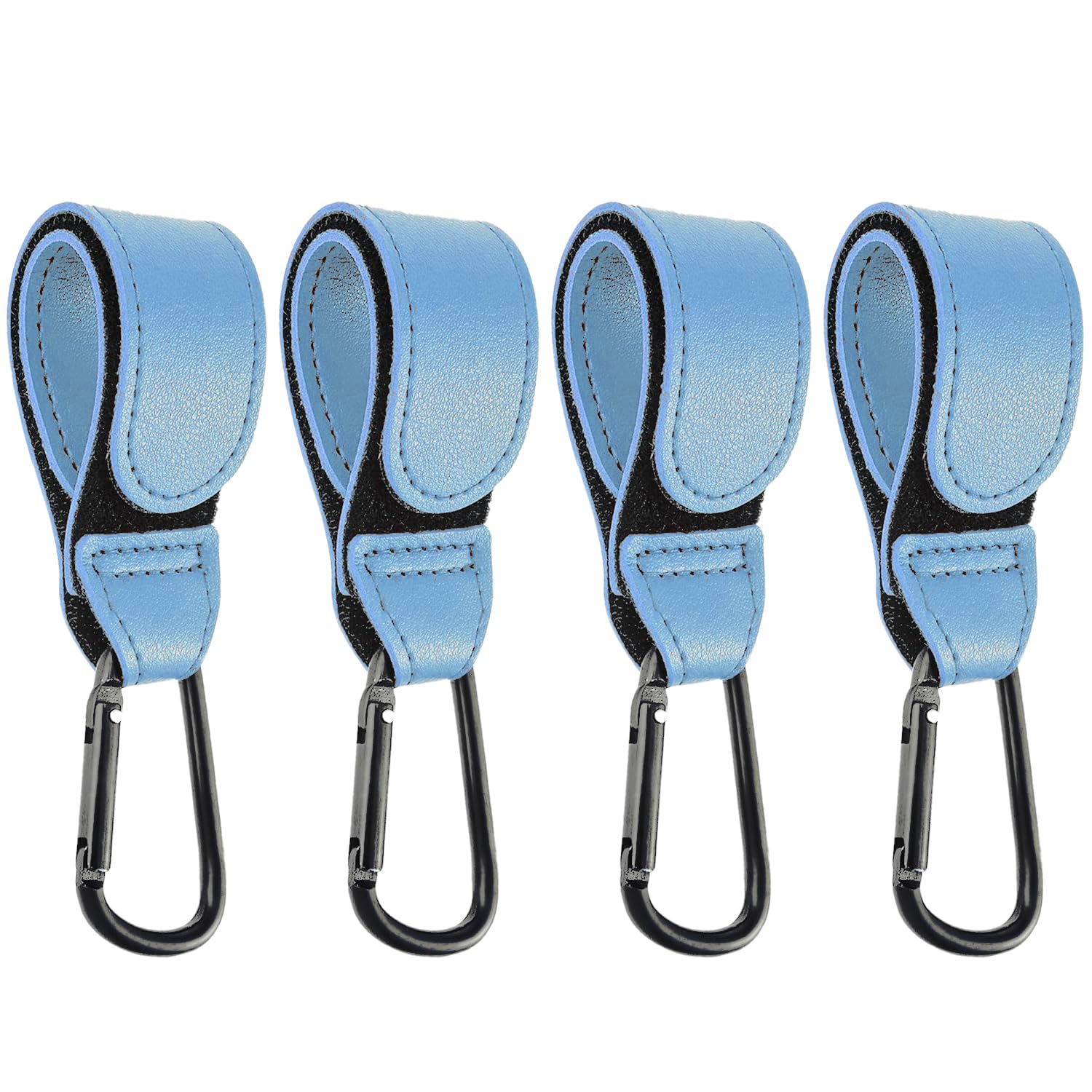 DEIHAALEN leather stroller hook skyblue close-up shows durable material and carabiner