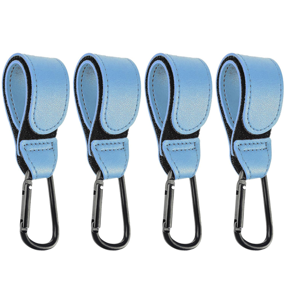 DEIHAALEN leather stroller hook skyblue close-up shows durable material and carabiner