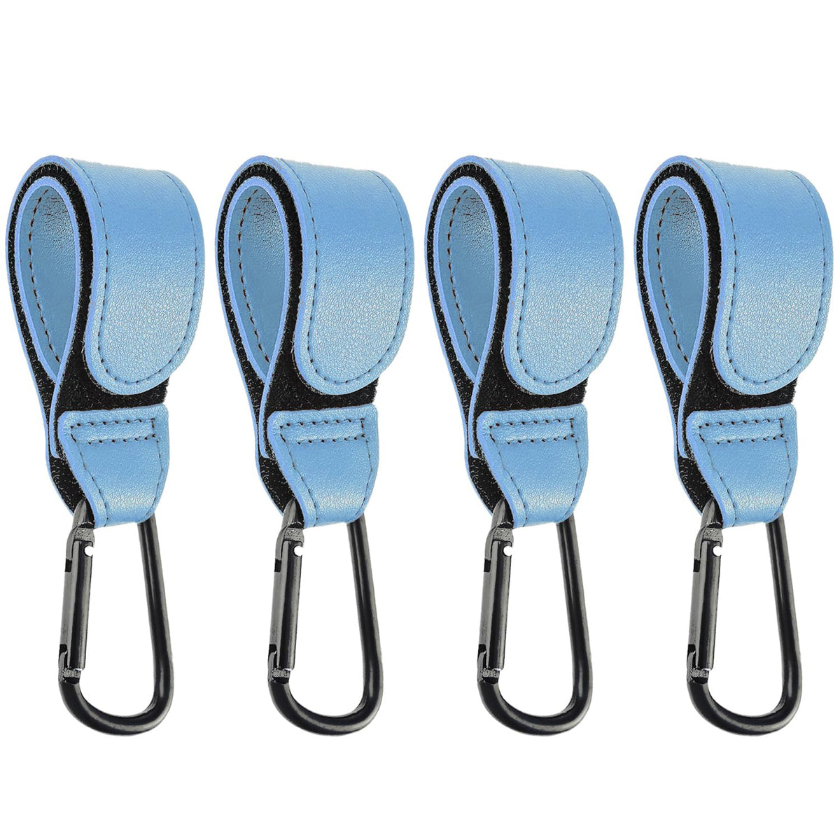 DEIHAALEN leather stroller hook skyblue close-up shows durable material and carabiner