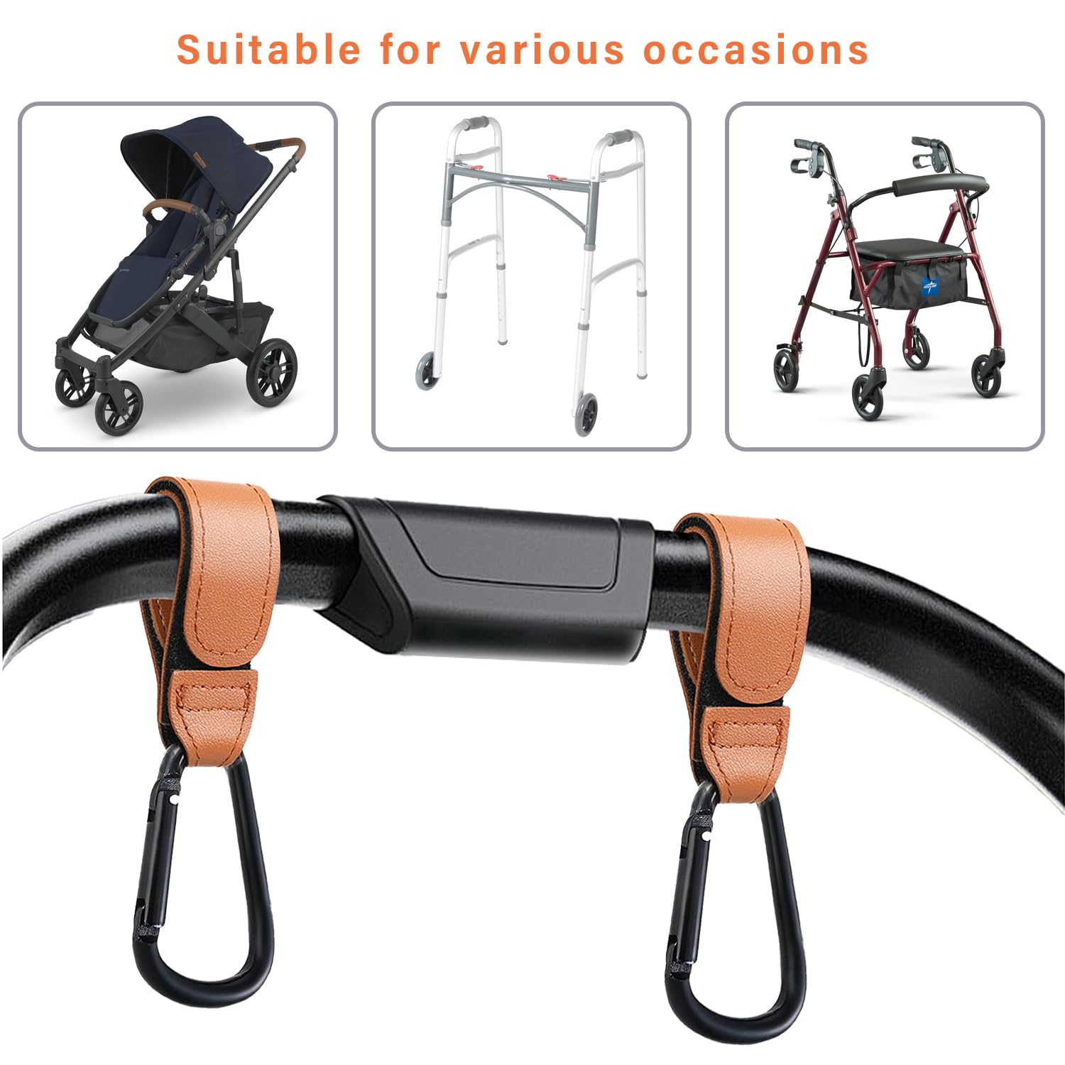 DEIHAALEN leather stroller hook strong carabiner supports heavier bags