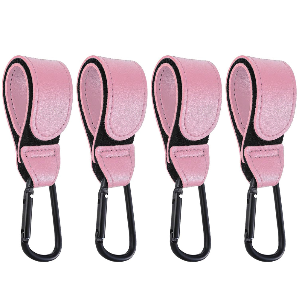 DEIHAALEN pink leather stroller hook pack ready for secure bag hanging on a handle.