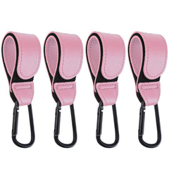 DEIHAALEN pink leather stroller hook pack ready for secure bag hanging on a handle.