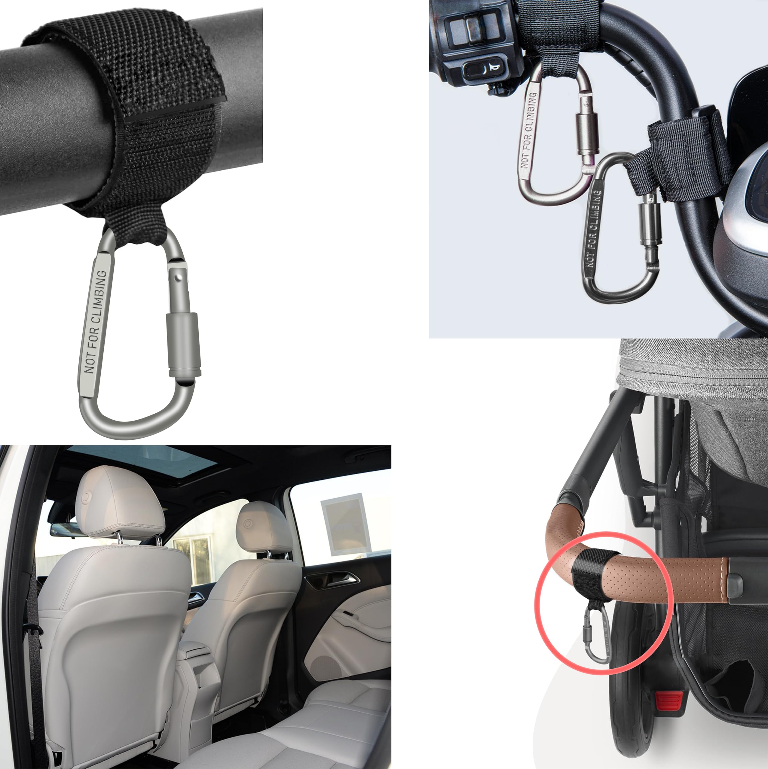 DEIHAALEN stroller hook securely attaches to buggy frames for hands-free shopping.