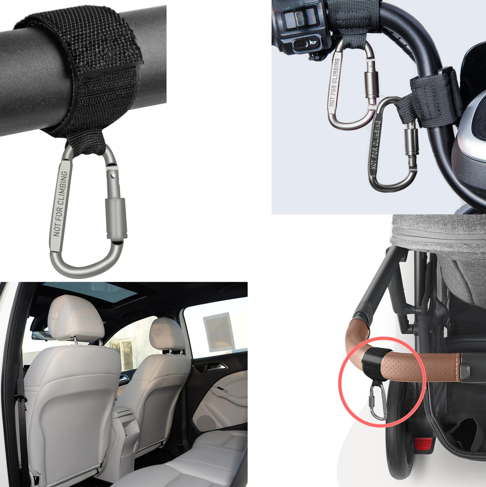 DEIHAALEN stroller hook securely attaches to buggy frames for hands-free shopping.