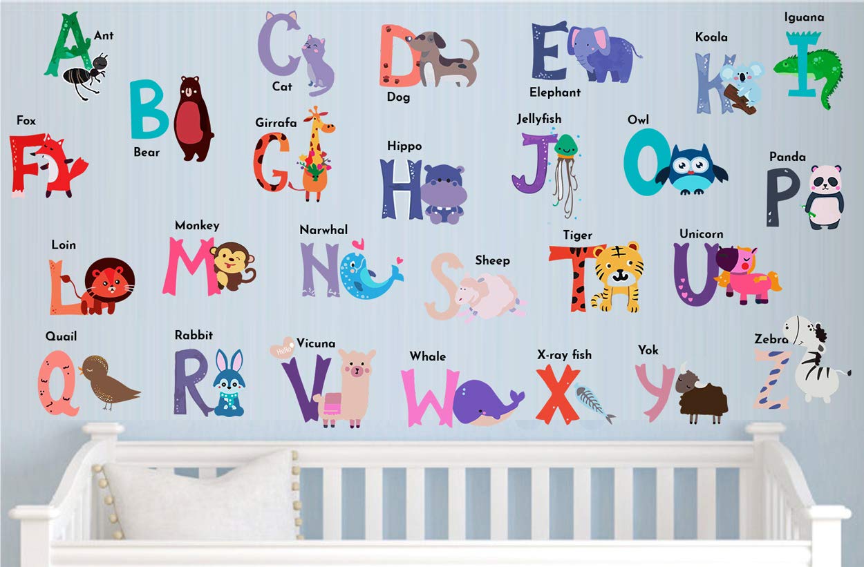 DEKOSH ABC wall decal shows learning letters for toddlers' classroom motivation.