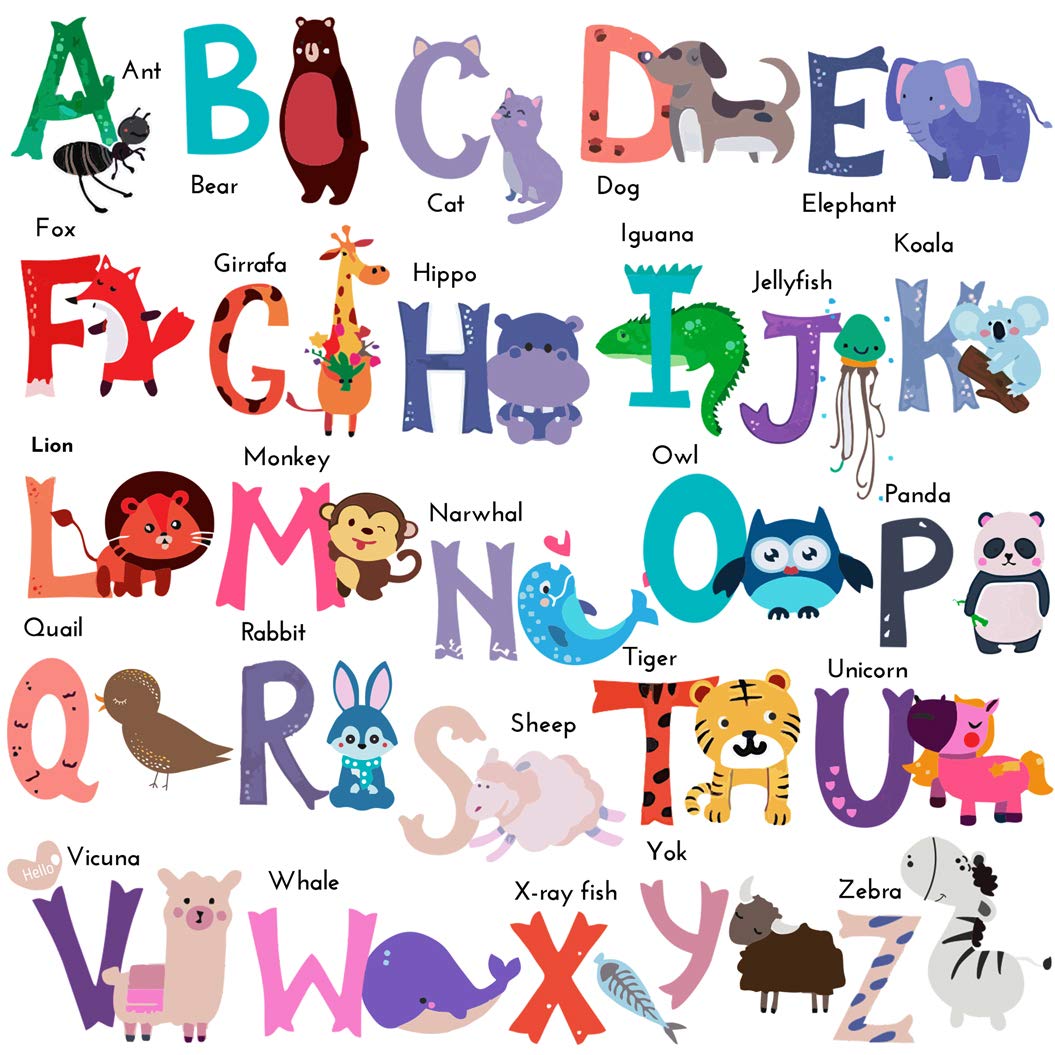 DEKOSH animal alphabet wall sticker with colorful animals boosts nursery learning and play.
