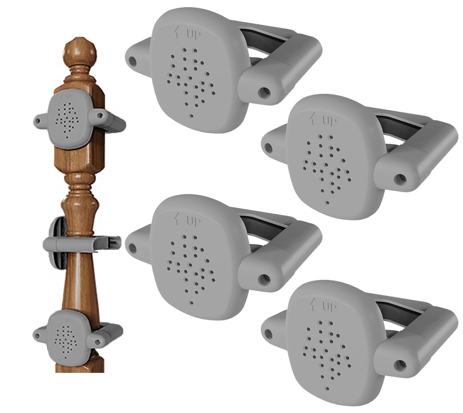 Della Stella banister adapter kit package showing a four-piece set for stairs