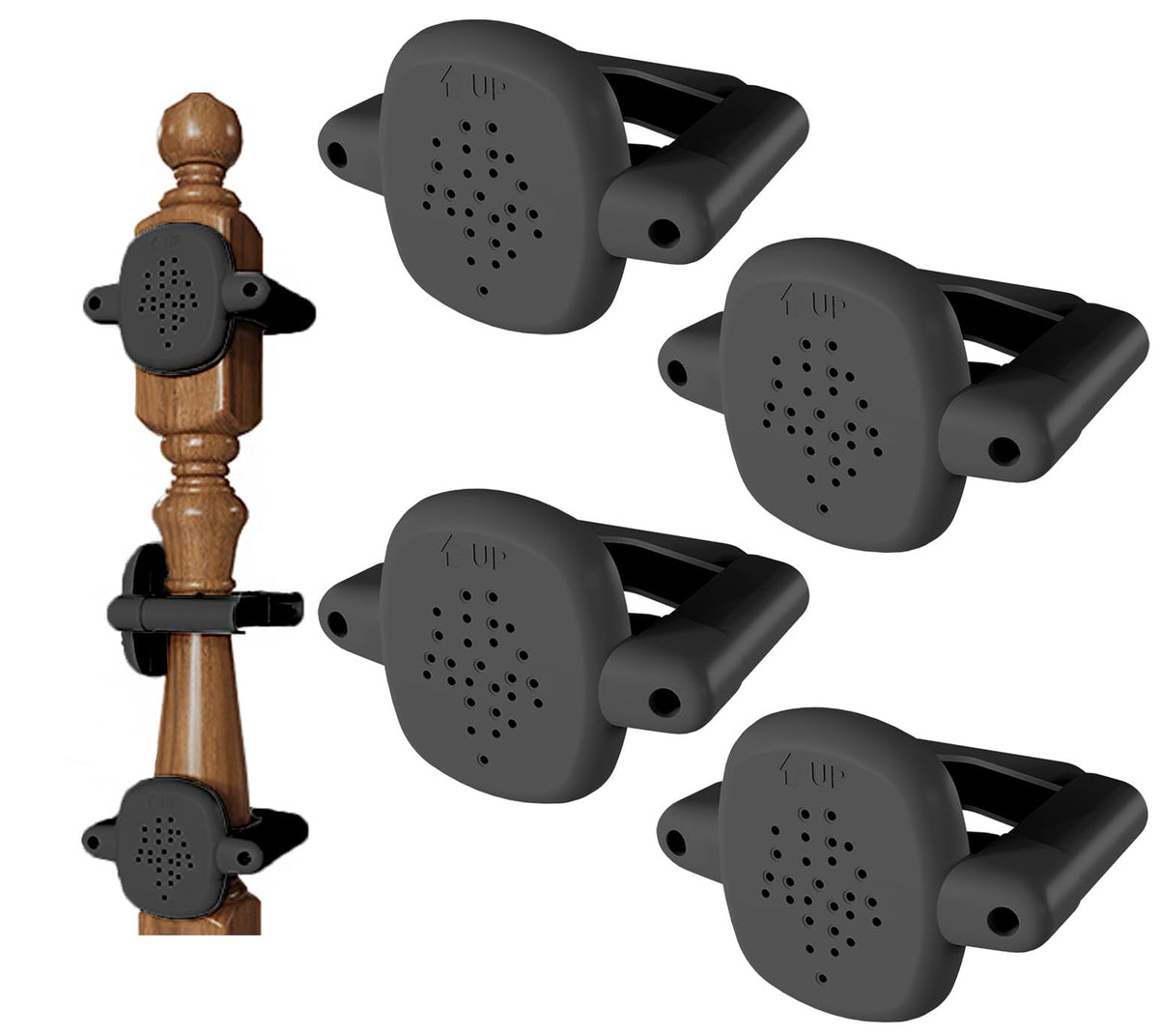 Della Stella banister adapter on round or square post for no-drill gate mounting.