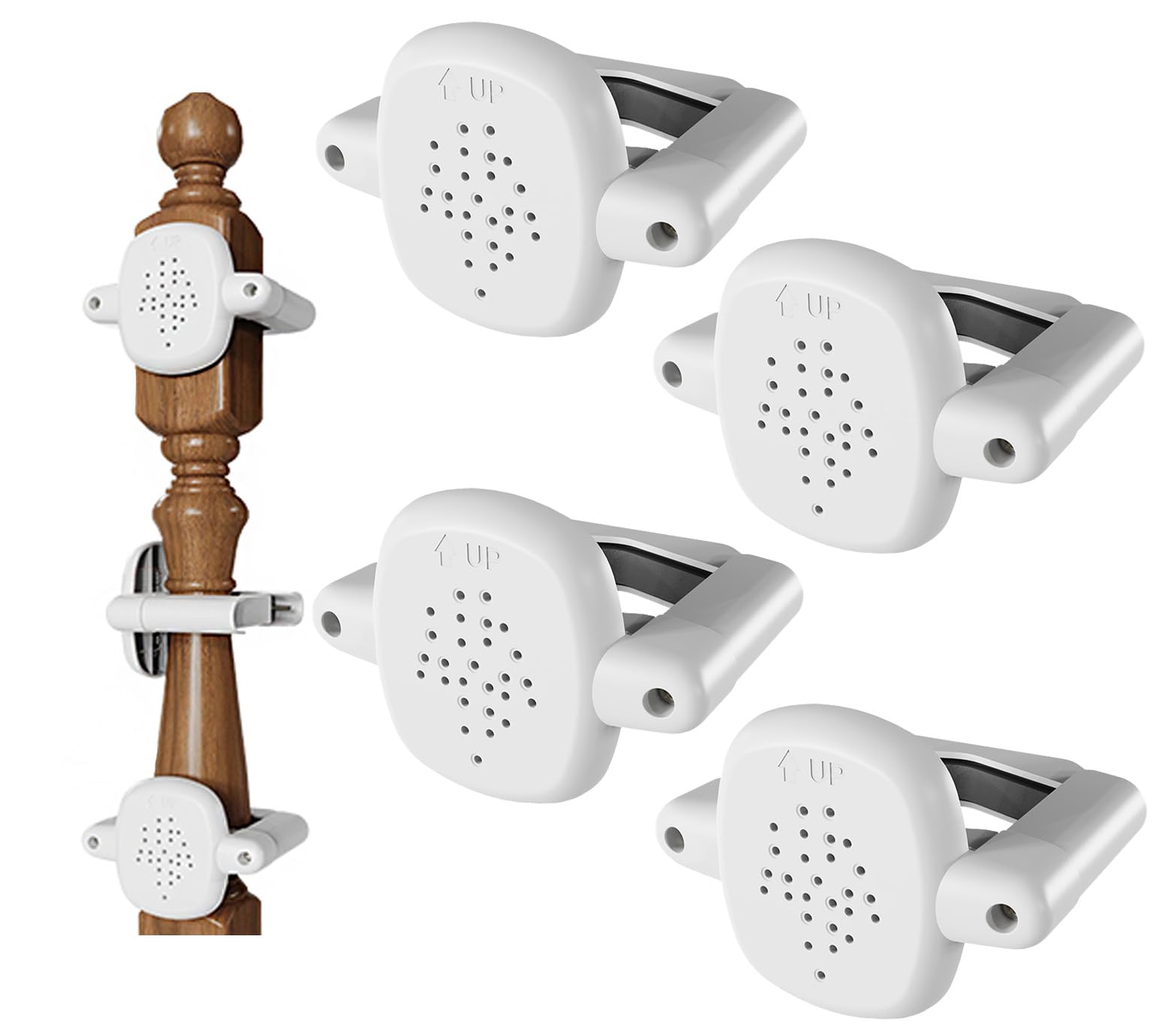 Della Stella bannister adapter for round rails enables secure no-drill mounting.