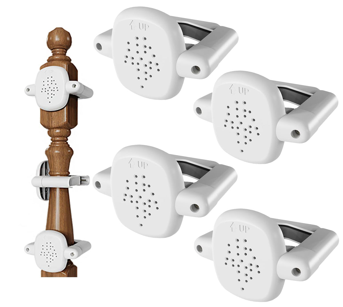 Della Stella bannister adapter for round rails enables secure no-drill mounting.