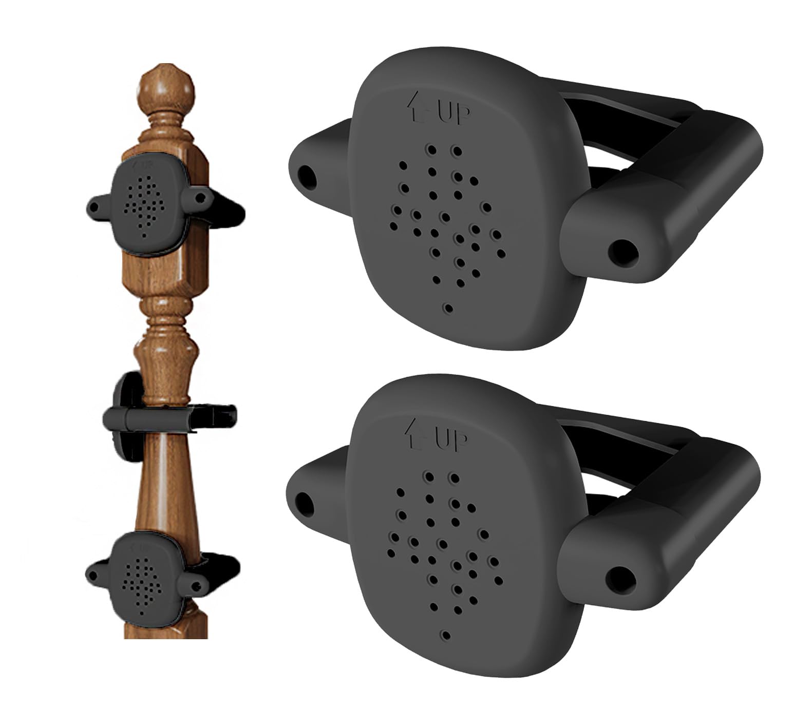Della Stella bannister adapter on round rail ensures a secure, damage-free install.