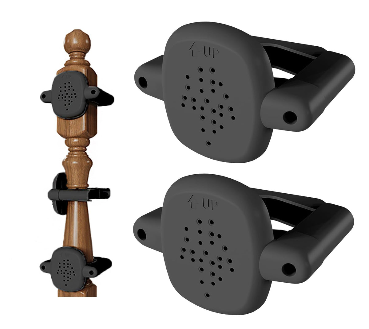 Della Stella bannister adapter on round rail ensures a secure, damage-free install.