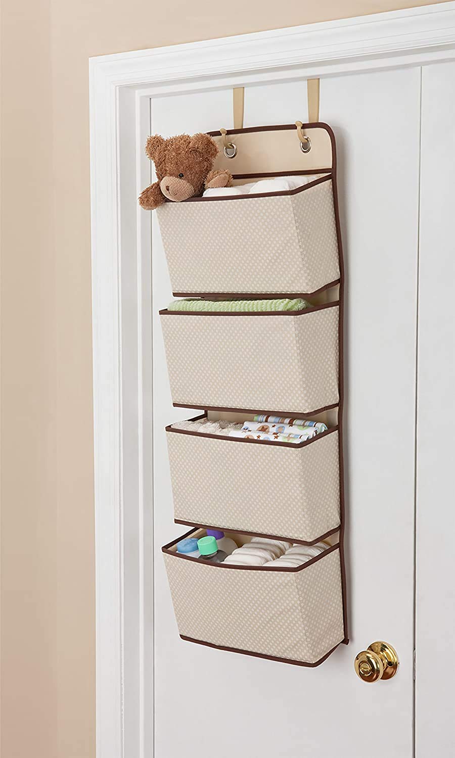 Delta Children 2-pack hanging organizers in beige, ideal for nursery closet storage.