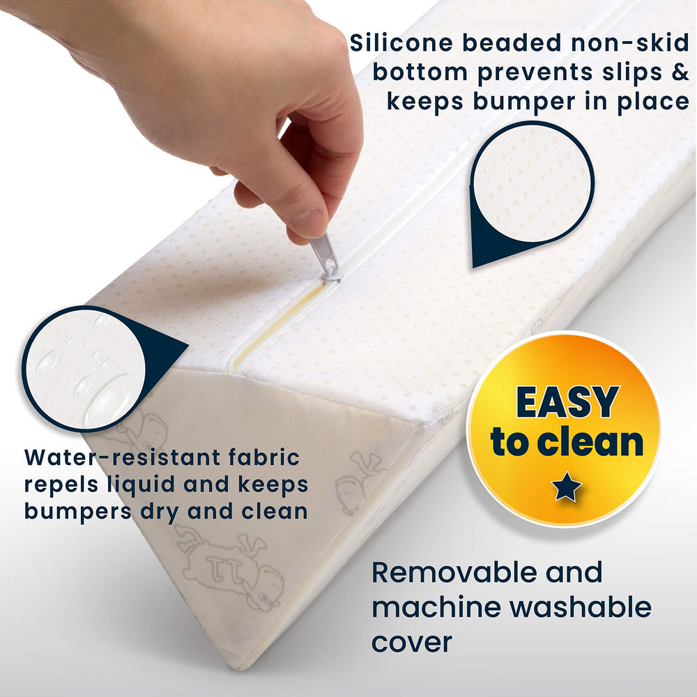 Delta Children bedrail water-resistant cover close-up for easy cleaning