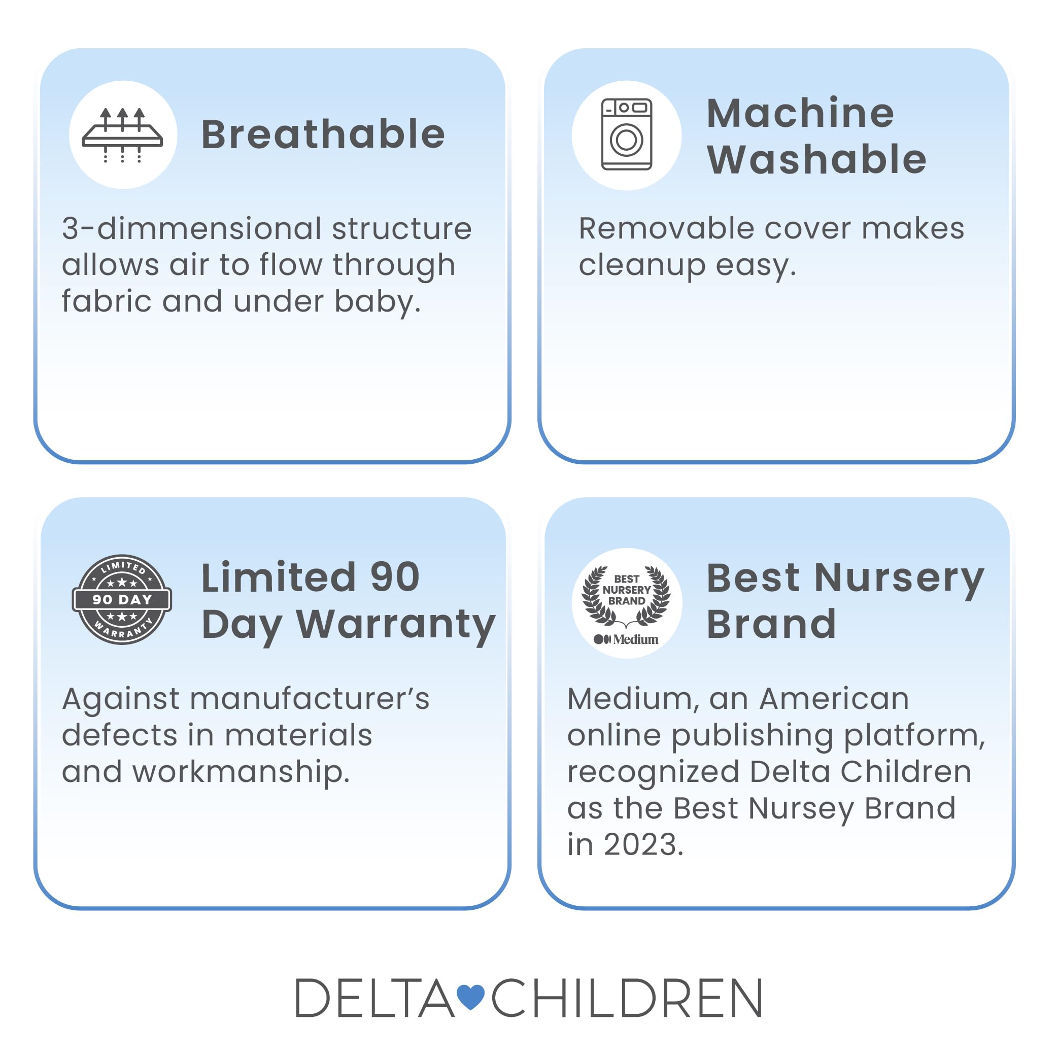 Delta Children breathable crib mattress pad cover soft noiseless texture for baby comfort