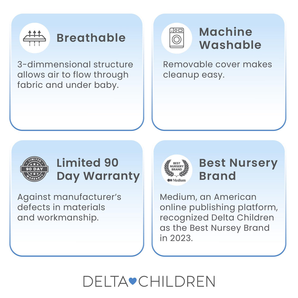 Delta Children breathable crib mattress pad cover soft noiseless texture for baby comfort