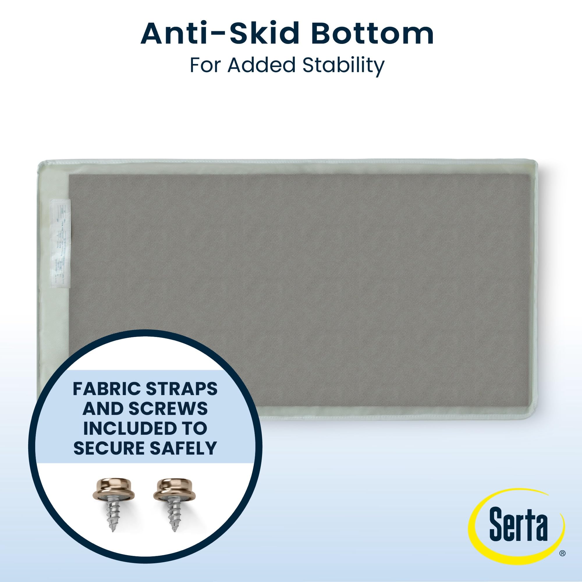 Delta Children Serta pad includes safety harness and quick-release buckle