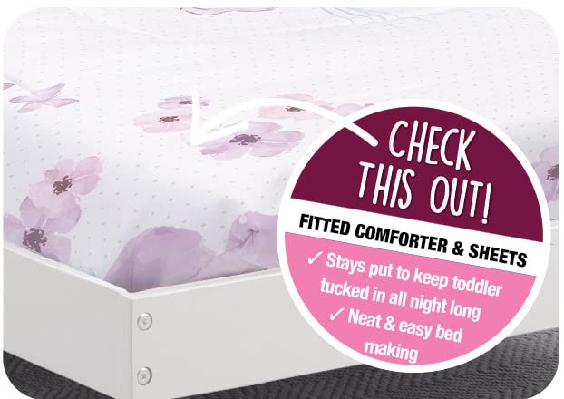 Delta Children purple bouquet flat sheet with elastic bottom stays in place