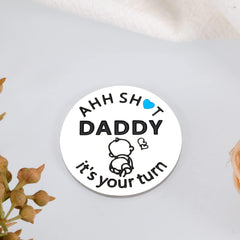 Delujouberst New Parent Decision Coin mostrando Daddy's Turn para turnos de cuidado