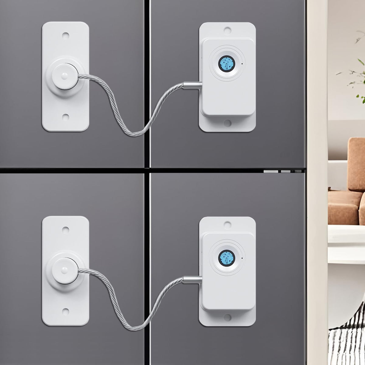 DENENTT Smart Fingerprint Fridge Lock front view shows quick access and child protection.