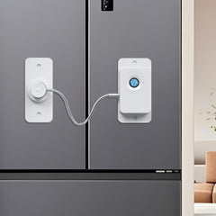 DENENTT smart fingerprint fridge lock mounted on a fridge for quick family access.